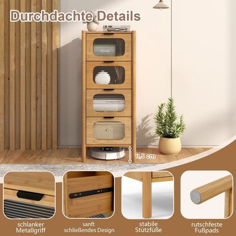 Bambus sideboard mit 4 glasschubladen 40x40x97 cm