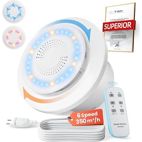 Air Extractor Fan 150 mm VMC Bathroom Wind 2 Dir 6 Speeds with Indicator Light Updated Aerator 433 MHz Remote Control Easy Install Bathroom Wash GarageP206E2-6 (1/5)
