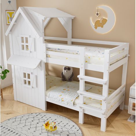 Letto a castello bambini con scala 90x200 bianco OKMYHOME (1/5)