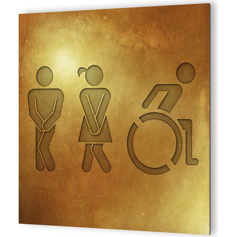 Panneau pictogramme de signalisation fun · Toilettes Trio H/F PMR Texture Gold (1/5)