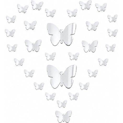 Lot de 30 Stickers Muraux Papillons 3D Miroir Décorations Murales pour Chambre à Coucher, Salon, Cuisine, Chambre d’Enfant, Décoration Murale Amovible DIY (1/5)