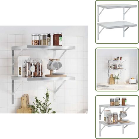 The Living Store Wandregale 2 Stk. 50x40 cm Silbern Edelstahl - Edelstahl (1/5)