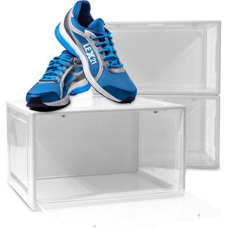 3er Set Weiße Schuhbox Stapelbar Aufbewahrungsbox Kunststoffbox Schuhkasten Schuhkarton Schuhorganizer bis Gr.47