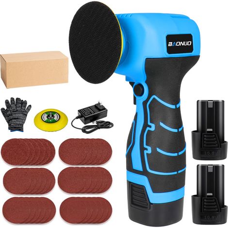 Bleu Lot 1 – Mini polisseuse sans fil 2 batteries + 1 chargeur, lustreuse portative pour cirage, dérouillage, ponçage, travaux du bois, multifonction automobile, polisseuse lithium-ion (1/2)