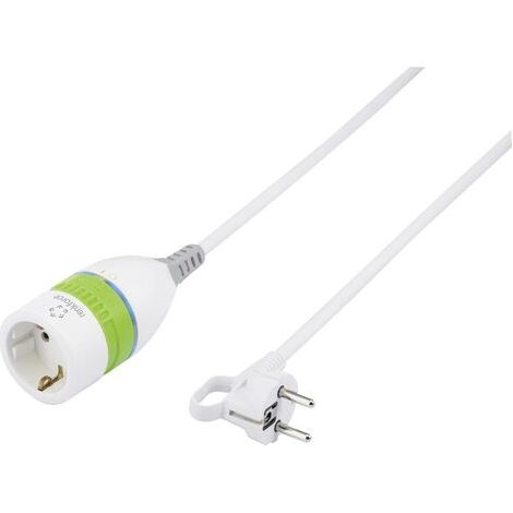 Renkforce 1362918 Strom Verlängerungskabel Weiß, Grün 5.00 m H05VV-F 3G 1,5 mm² mit Zwischenschalt (1/3)