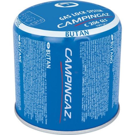 Cartouche de gaz perçable C206 GLS – 4 encoches de sécurité – Compatible réchauds Campingaz – 190g butane pour camping