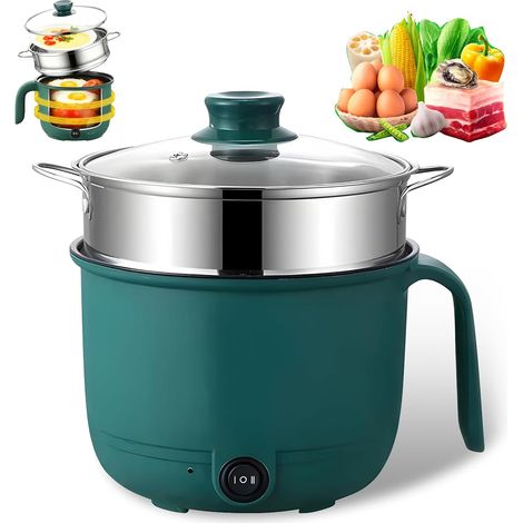 Autocuiseur électrique de 1,5 L, petite autocuiseur électrique avec panier vapeur en acier inoxydable, 600 W, portable pour pâtes rapides, poêle multifonction pour la maison, le bureau et le (1/5)