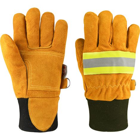 Gants de Lutte Contre l'Incendie - Pompier Professionnel - Résistance Chaleur et Flammes - Bande Réfléchissante - Taille Unique (1/5)