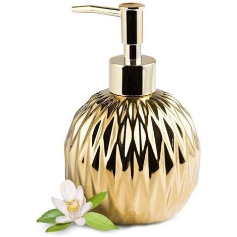 Modern Farmhouse Style Gold Ceramic Liquid Soap Dispenser 400ml, Perfect for Stylish Bathroom and Kitchen (1/5)