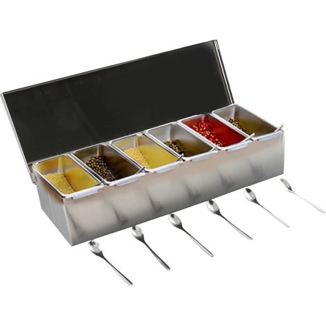 Contenitore per spezie, acciaio inox, 6 scomparti, capacità 600 ml per scomparto, superficie con rivestimento elettrolitico, 46 x 15 x 8,8 cm (1/5)