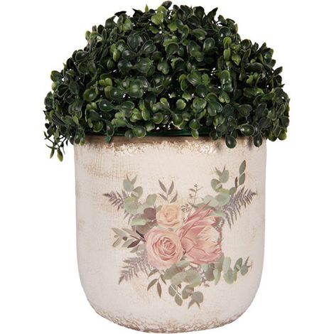 Pot de Fleurs céramique Beige Roses 18x17cm (1/3)