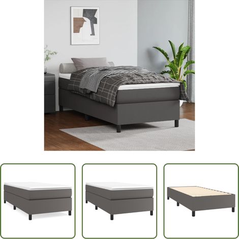 Matratze -  Boxspringbett mit Matratze Grau 90x200 cm Kunstleder (1/5)