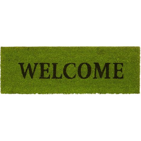 Relaxdays Paillasson long fibre de coco tapis de sol WELCOME 75x25 antidérapant vert (1/5)
