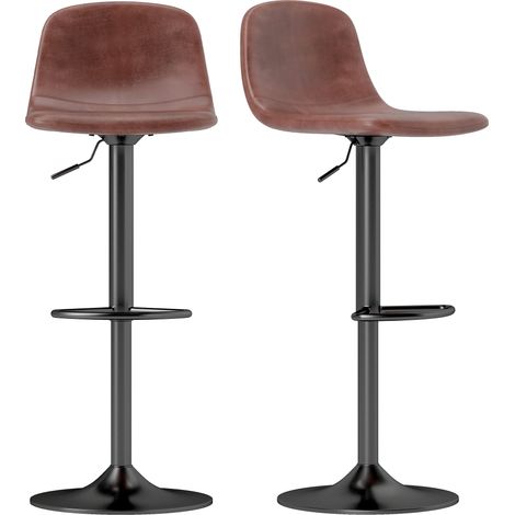 Lot de 2 tabourets de bar, marron, 40,5 x 44 x 84-104 cm, avec repose-pieds, pour bar cuisine, assise bar cuisine, repose-pieds confortable