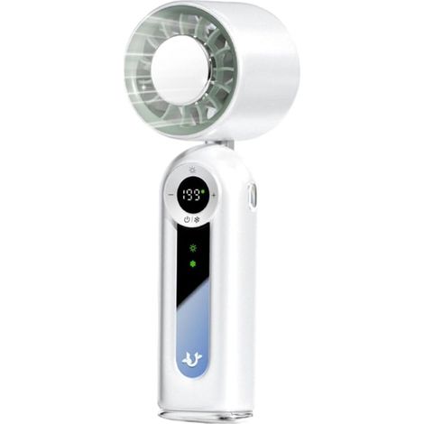 Ventilateur portable-4 000 mAh grand Batterie–Écran LED-Fournit de l'éclairage-Pour l’extérieur, le sport et les voyages–Blanc (1/5)