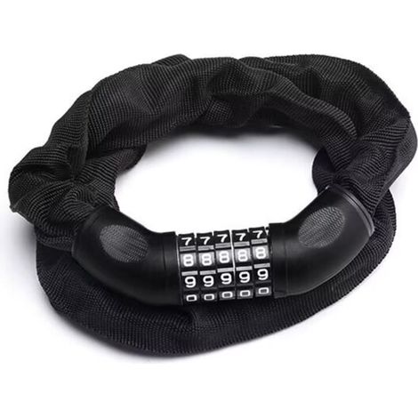 Anti-vol de vélo avec chaîne et cadenas à combinaison à 5 chiffres, 105 cm, Lot de 1, Noir,- Lefou (1/5)