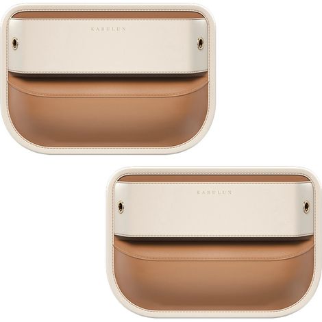 (2 pièces beiges) Boîte de rangement portable en cuir PU pour combler l'espace entre les sièges avant de voiture - Accessoires intérieurs universels pour console centrale (1/5)