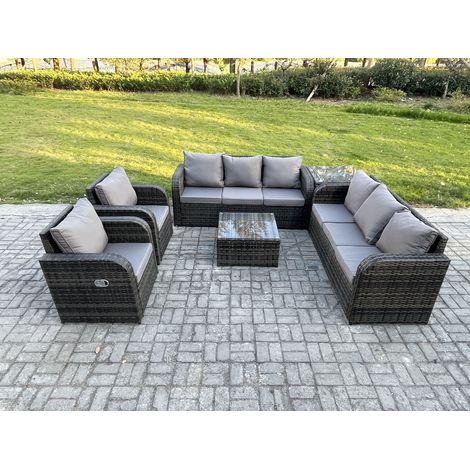 Fimous Hoher Rücken Polyrattan Gartenmöbel Set mit Quadratischer Couchtisch Beistelltisch Garten Lounge Set Dunkelgrau Gemischt (1/5)