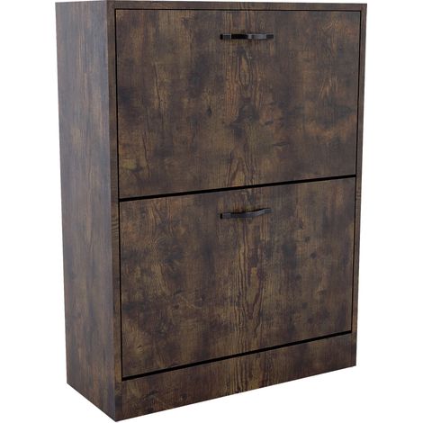 2 Drawer Shoe Cabinet Hallway Storage Cupboard Stand, Dark-Wood
