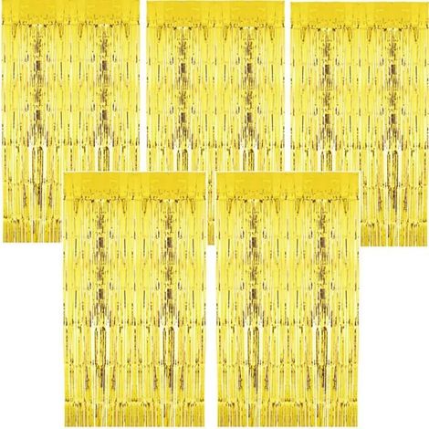 Lot de 5 Rideaux à Franges Métalliques Dorés (3,2x6,5 ft), Décoration Scintillante pour Fêtes et Photos . (1/5)