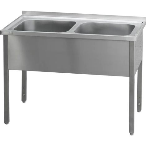 Table de lavage 140x70x90 - 2x évier 60x50x30 REDFOX - MSD 7014 - REDFOX