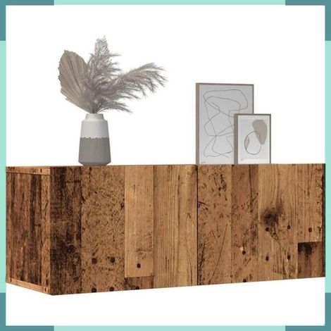 Meuble TV mural - 857015 - Vieux bois - 80 x 30 x 30 cm - Lot de 2, portes abattantes (1/5)