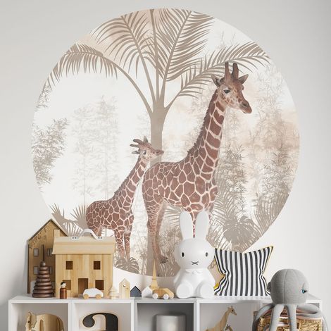Sticker mural rond / cercle - Girafes - Diamètre 30 cm - Adhésif MAT (1/2)
