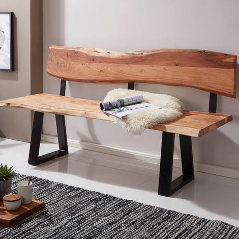 Banc 160x60x84 cm en acacia massif et pieds en métal - FLYNN (1/4)