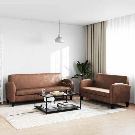 Lot de 2 Ensemble de Canapé,Banquettes Daim synthétique Marron FGYH30743 (1/5)
