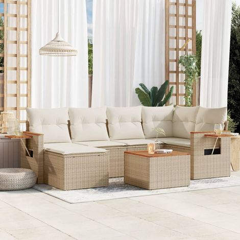 Set sofás de jardín 7 piezas y cojines ratán sintético beige vidaXL (1/3)