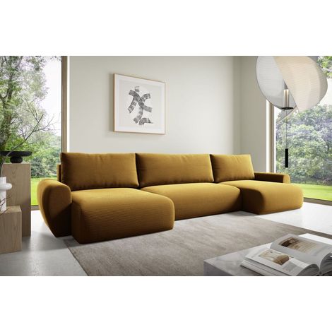 Wohnlandschaft Schlafsofa GALAN Stoff Poso Honiggelb