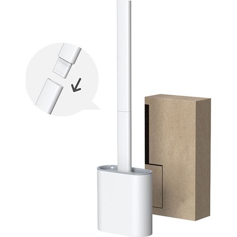 (White)Silicone Bathroom Toilet Brush and Holder, Wall Mounted, Flexible Toilet Brush, Non-Slip Handle and Leak-Proof Base