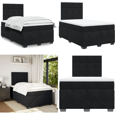 Sommier à lattes de lit avec matelas Noir 120x200 cm Velours - Lit Double - Lit Plateforme - Matelas À Ressorts Ensachés - Literie - Chambre À Coucher - Home & Living