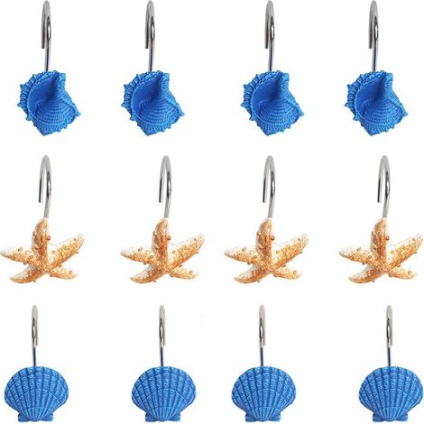 Crochet De Rideau De Douche - Résine - Forme Coquillage Et Étoile De Mer - Pour Salle De Bain - Lot De 12 (1/5)