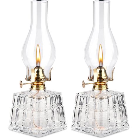 Lampe à Huile Interieur, 2 Pièces Lampe à Pétrole Vintage en Verre Transparent Luminosité Réglable, Lampe a Huile en Verre, Lampe a Huile Décorative Coupe-Vent pour Salle à Manger Éclairage de Secours (1/5)