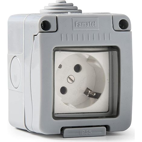 WEBMATEL Base Enchufe Empotrar IP55 Serie Garden Protección Infantil Estanco Resistente Agua Gris (1/4)