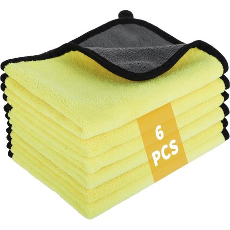 Lot de 6 chiffons microfibre auto 600 GSM, 30x40 cm, ultra doux pour séchage et entretien (jaune). (1/5)