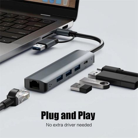 Adaptateur Multiport USB-C - USB 3.1 - Ethernet Gigabit RJ45 1000 Mbps - Pour Ordinateurs Portables USB-C - 1 Pièce (1/5)
