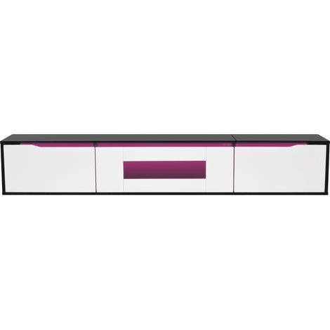 Meuble TV moderne 180 cm noir et blanc avec éclairage LED à couleurs variables, montage mural possible (1/5)