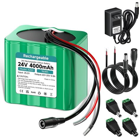 24v Batterie 4000mAh Batterie Rechargeable au Lithium avec Chargeur et Adaptateur connecteur et Ligne de Connexion, pour périphériques 24 V, DIY Toy/Jeu/Jouet Automobile (1/5)