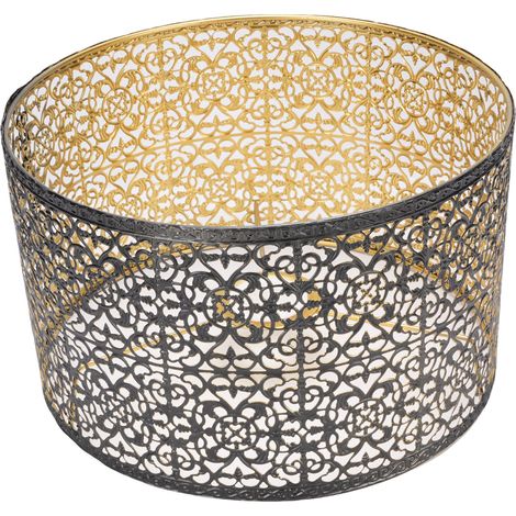 Abat-jour cylindrique en fer ajouré moderne décoratif noir et or pour lampe de table murale plafond E14 E27 (1/5)
