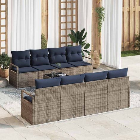 Set di divani con cuscino 7 pcs Grigio e Blu polyrattan vidaXL (1/5)