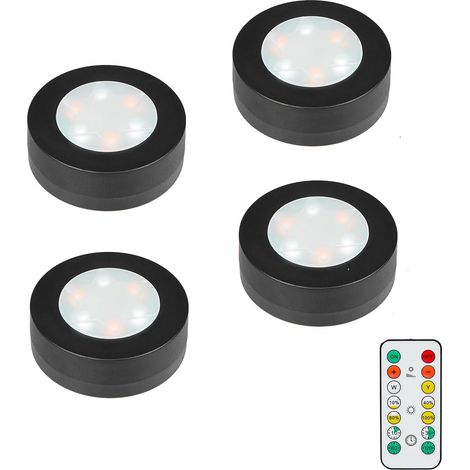Éclairage LED à piles pour meubles, lot de 4 spots LED sous meuble avec télécommande, idéal pour la cuisine, les escaliers et les vitrines (Halloween). (1/5)