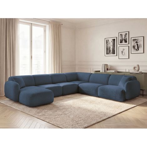 BOBOCHIC - Canapé panoramique fixe modulable ANDA avec 1 méridienne, 2 chauffeuses et 1 petit angle Angle droit  Bleu foncé