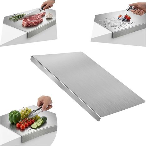 Planche à découper VHV - Planche à découper en acier inoxydable - Planche à découper en métal - Compatible lave-vaisselle - Pour viande, légumes et fruits - Pour la cuisine - 30 x 40 cm - Argent