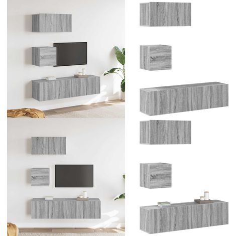Set di Mobili Porta TV 4 pz Grigio Sonoma in Legno Multistrato - Mobile TV - Design a parete