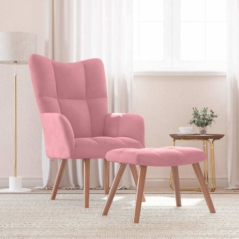 vidaXL Sillón de relax con taburete terciopelo rosa (1/5)