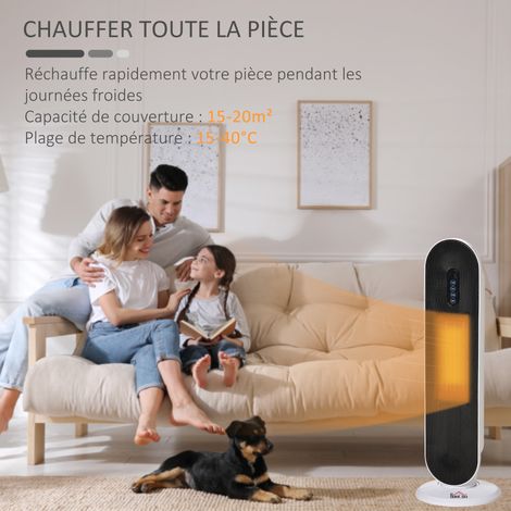 Radiateur soufflant céramique PTC 2000W Oscillant 45° Télécommande Minuteur Compact Vertical Chauffage d'appoint Bureau (1/5)