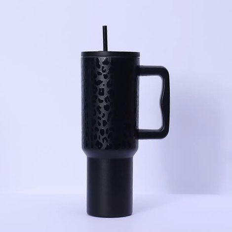 Bouteille d'eau isotherme moderne et minimaliste, 40 oz (environ 1180 ml), avec poignée et paille, noire. (1/4)