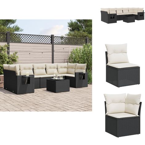 Salon de jardin 8 pcs avec coussins noir résine tressée - Ensemble Salon De Jardin - Meuble De Jardin - Salon D'extérieur - Canapé Jardin - Table Basse Jardin (1/5)